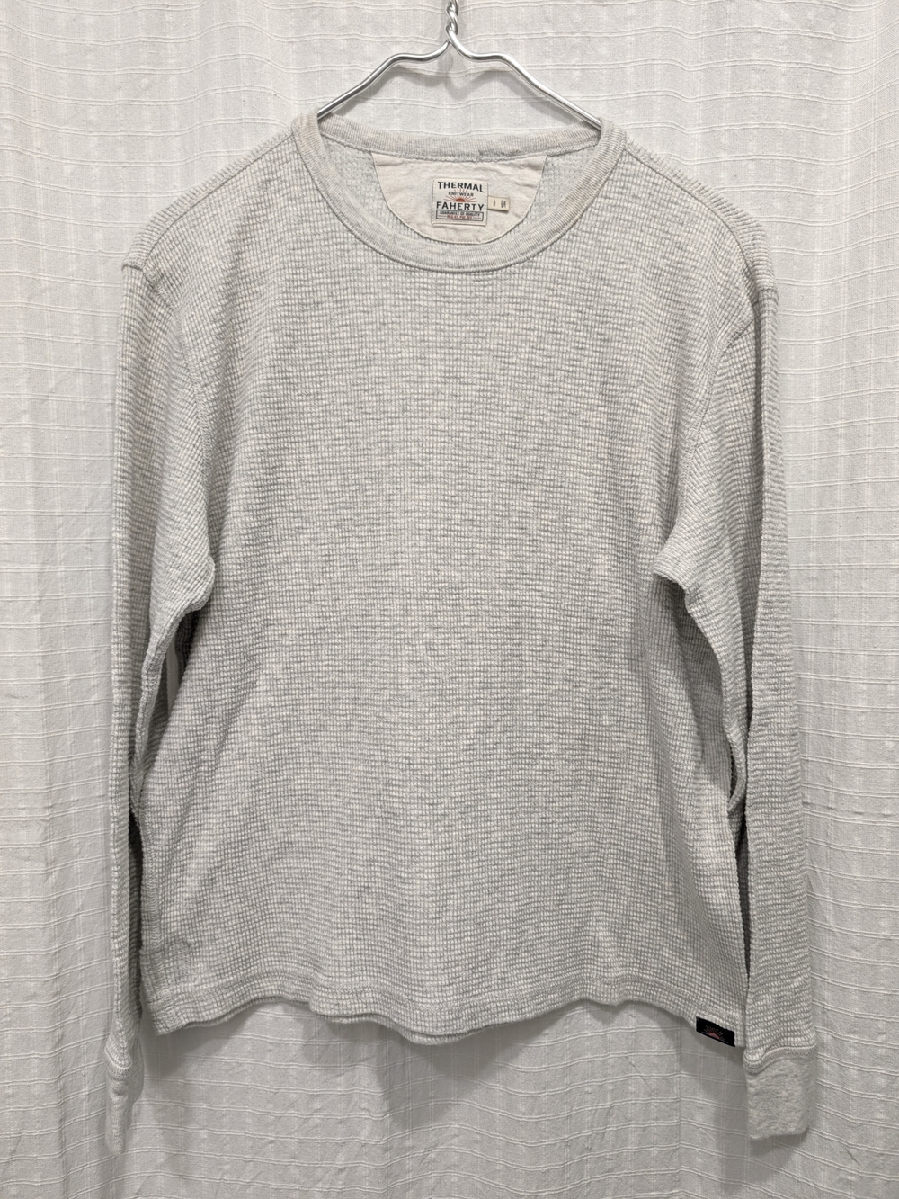 Faherty Light Gray Thermal Waffle Henley Long-Sleeve Shirt Large
